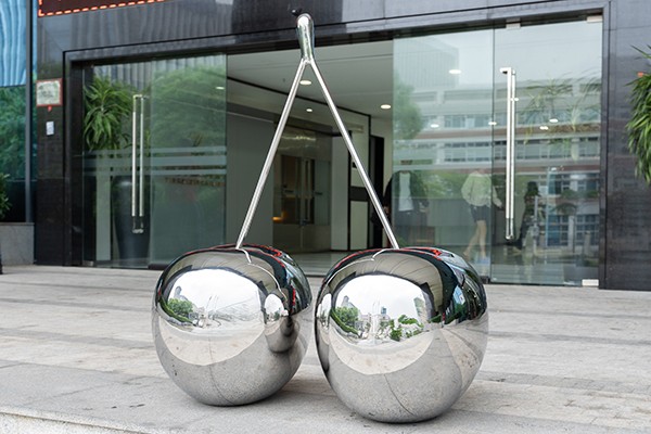 Polished Stainless Steel Cherry Sculpture for Outdoor and Indoor Spaces